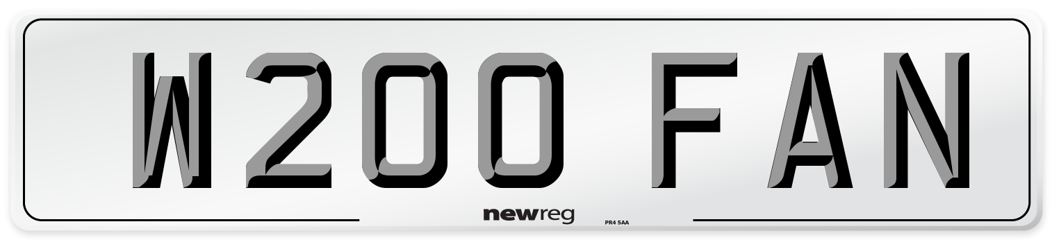 W200 FAN Number Plate from New Reg
